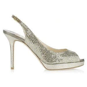 Jimmy Choo Clue Slingback Pumps Sz 39 Glitter Fabric Stiletto Heels Peep Toe